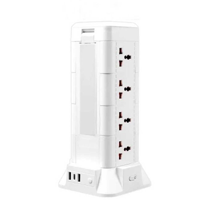 12 Sockets Power Extension 2500W 3 USB Ports with Wireless Charger and Flashlight
