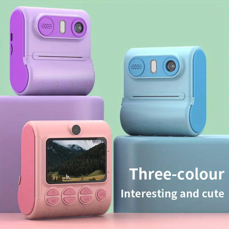 Instant Print Camera, Enhanced Selfie Camera, Digital Zero Ink Video Camera with 3 Rolls of Print Paper, 1000mAh Battery, Dual Lenses