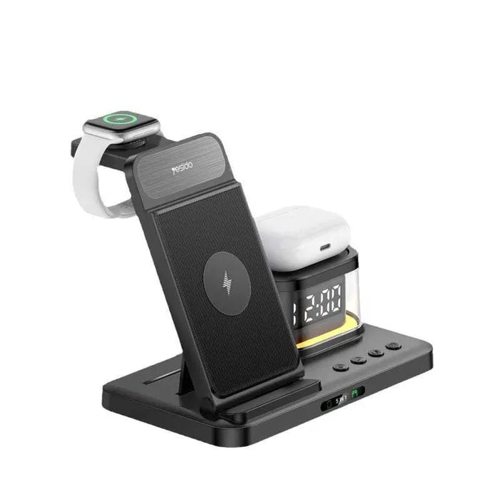 YESIDO DS22 3-in-1 Wireless Charging Station with Night Light and Clock for iPhone, Apple Watch, and Airpods