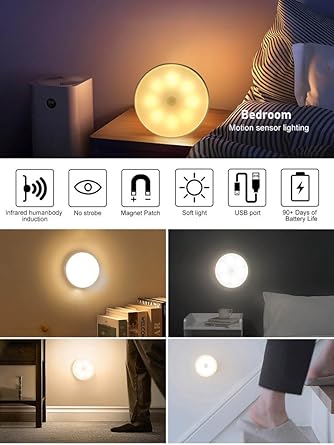 Wall Lamp, Automatic Detector LED Night Light, Cabinet Lights, Lighting and circuitry design, Rechargeable,Stick-Anywhere(Kid room)