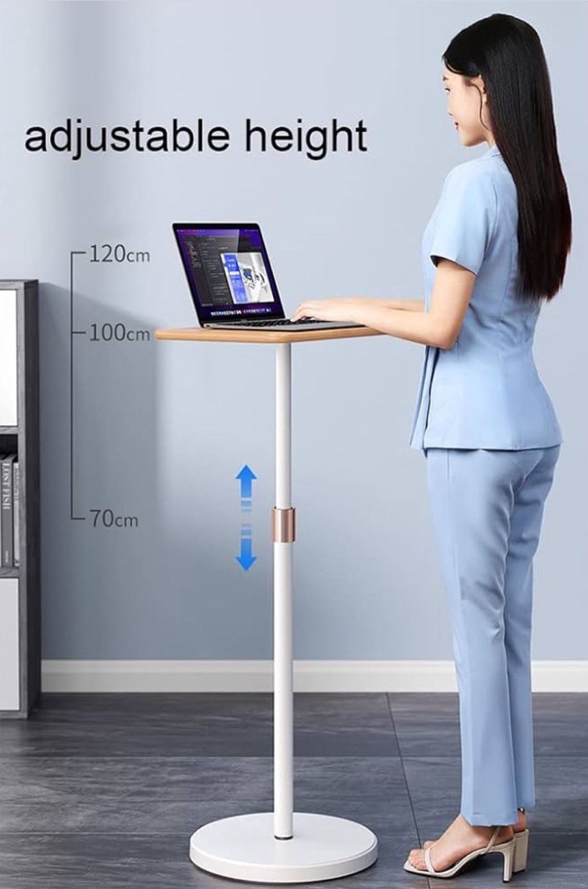 Portable Laptop Floor Stand, Bedside/Sofa Table with Height Adjustable 70cm-120cm, Stylish Movable Workstation Floor Standing Desk for Office, Meeting Room, Living Room Easy Assembly