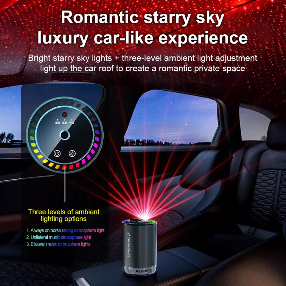 WinDawn Smart Car Air Fresheners Diffuser: Cologne Waterless Diffuser with Star Projector, 120 Days Long-lasting Perfume, Adjustable Concentration, Auto On/Off, Built-in Battery - Black