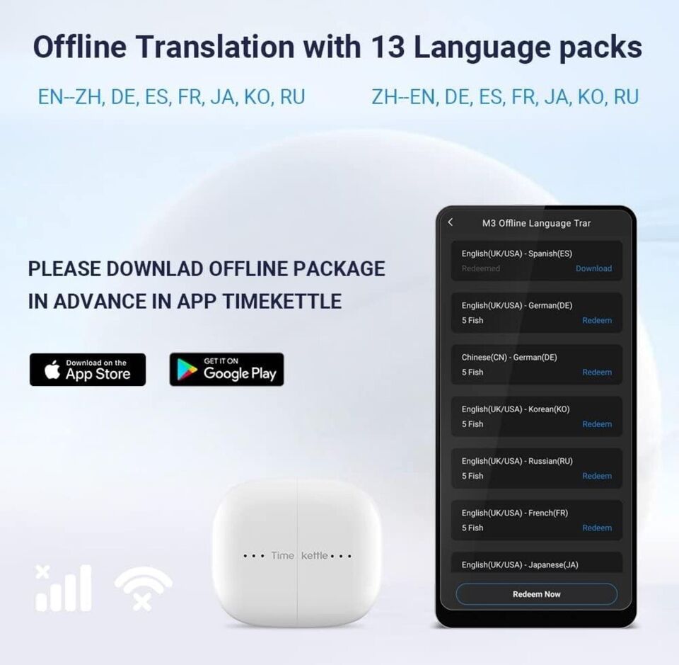 Timekettle M3 Translation Device, Two-Way Translator Headphones with App for 40 Languages & 93 Dialects Online