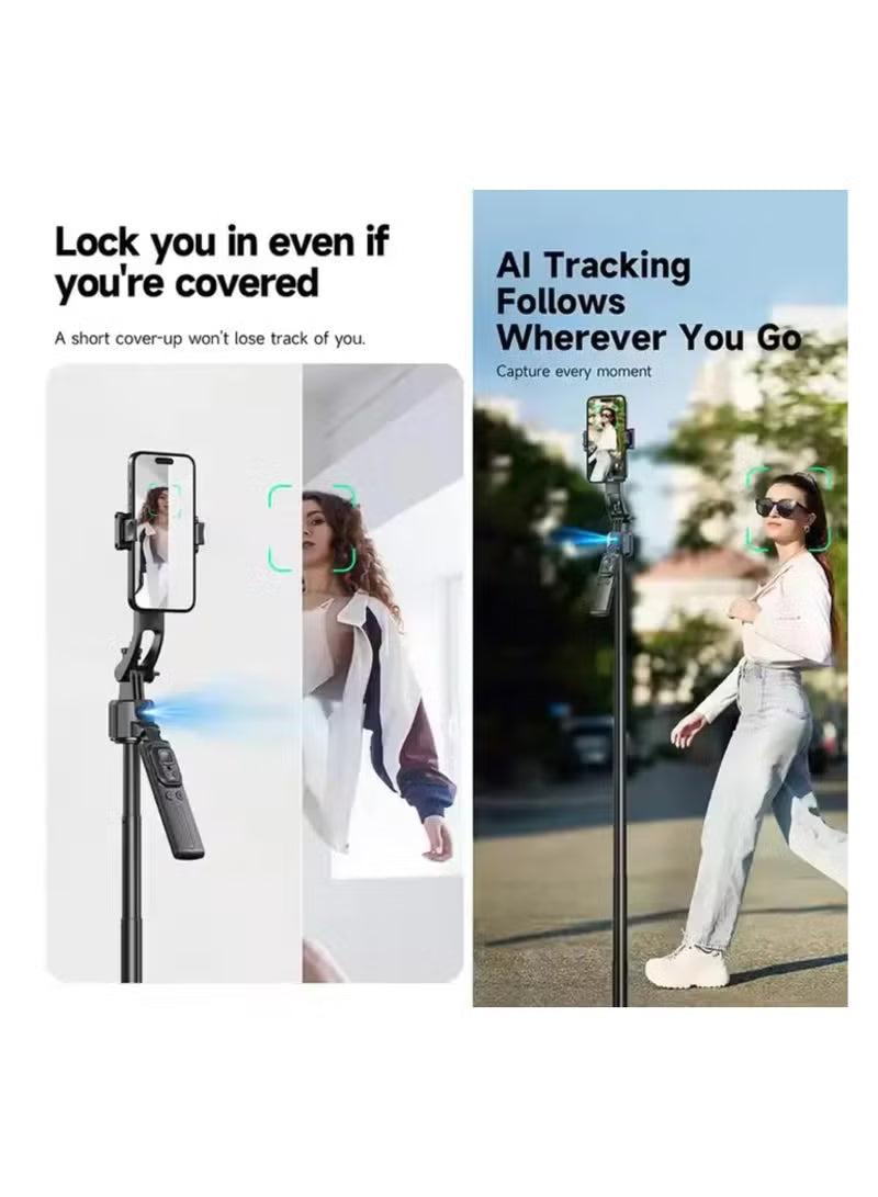 Auto Tracking 360° Adjustable Holder with Stable Tripod, Portable Mobile Gimbal Selfie Stick, AI Face Tracking Camera Mount, Automatic Rotation for Vlogging and Video Calls