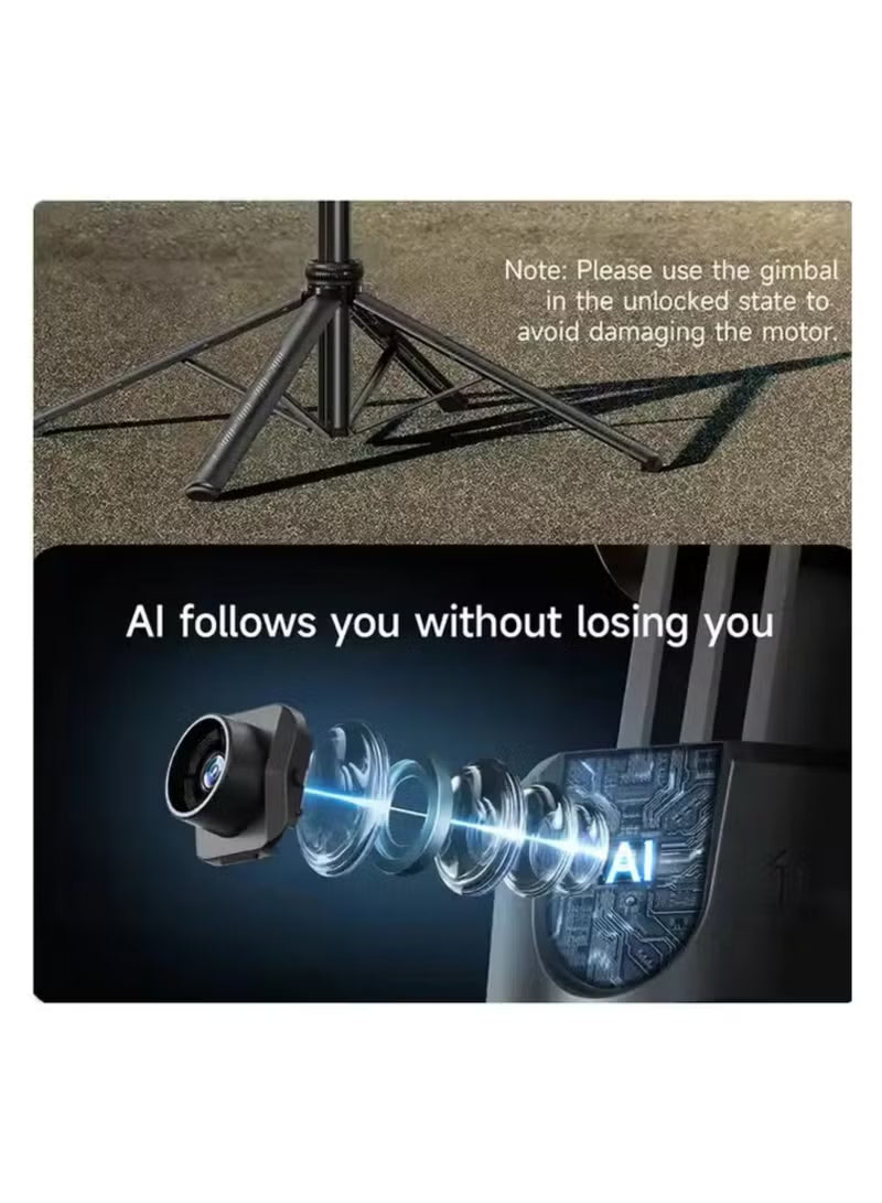 Auto Tracking 360° Adjustable Holder with Stable Tripod, Portable Mobile Gimbal Selfie Stick, AI Face Tracking Camera Mount, Automatic Rotation for Vlogging and Video Calls