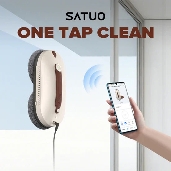 TUYA SATUO Window Cleaner Robot, Dual Spiral Cleaning Heads, 5600Pa Suction, Z-Shaped Route Planning, UPS, Remote Control Robot for Windows/Tiles, Lithium Battery, AI, 3 Cleaning Modes