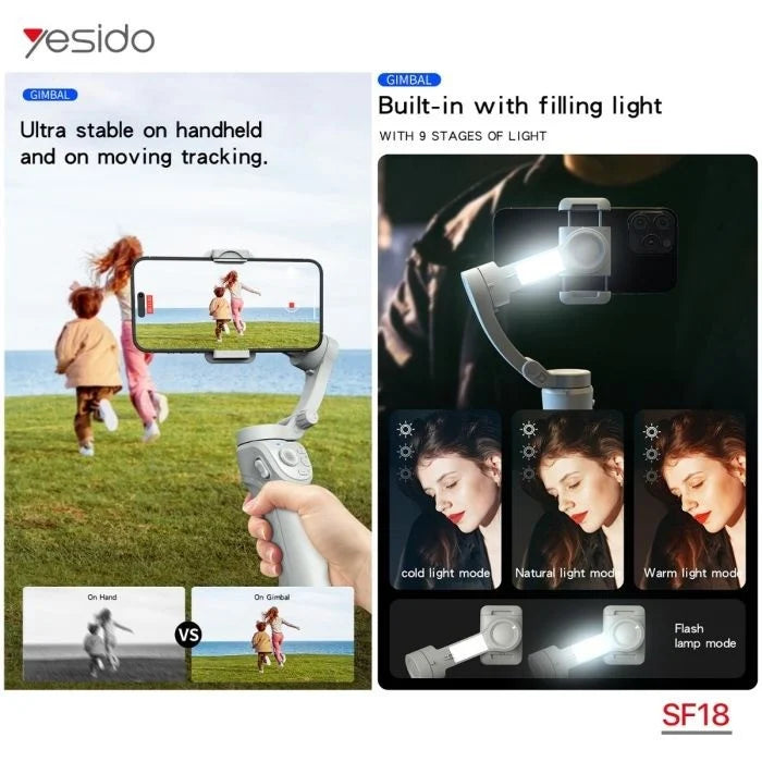 Yesido SF18 Phone Stabilizer Three-Axis Anti-Shake Handheld Gimbal - White