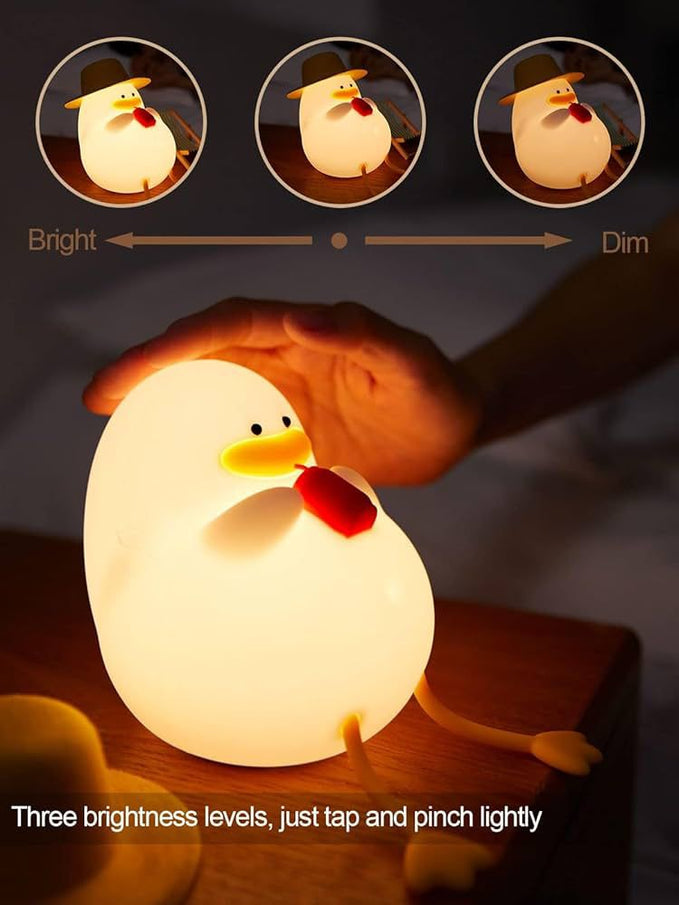 Happy Duck Kids Night Light, Dimmable Silicone Lamp for a Soothing Bedtime Ambiance, Cute and Soft Silicone Nightlight for Children