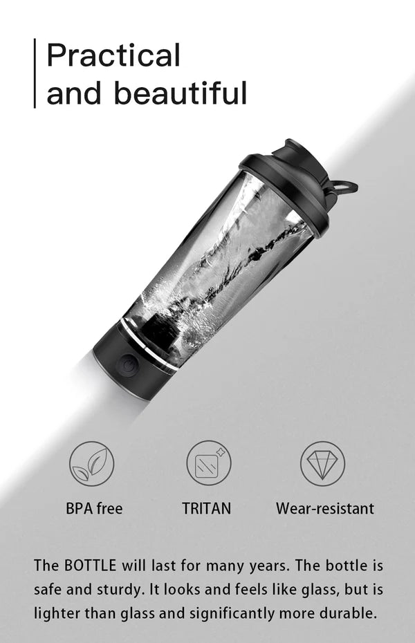 Portable Electric Protein Shaker Bottle - 600ml Rechargeable Mixing Cup, 10,000 RPM High-Speed Motor, BPA-Free Mixer for Protein Shakes & Pre-Workout