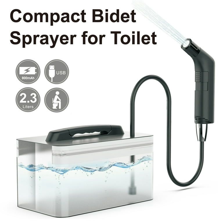 Rechargeable Portable Travel Hand Held Bidet Toilet Spray Shattaf- Portable Shattaf for Hygiene Cleaning with 2.3L Water Container, Black