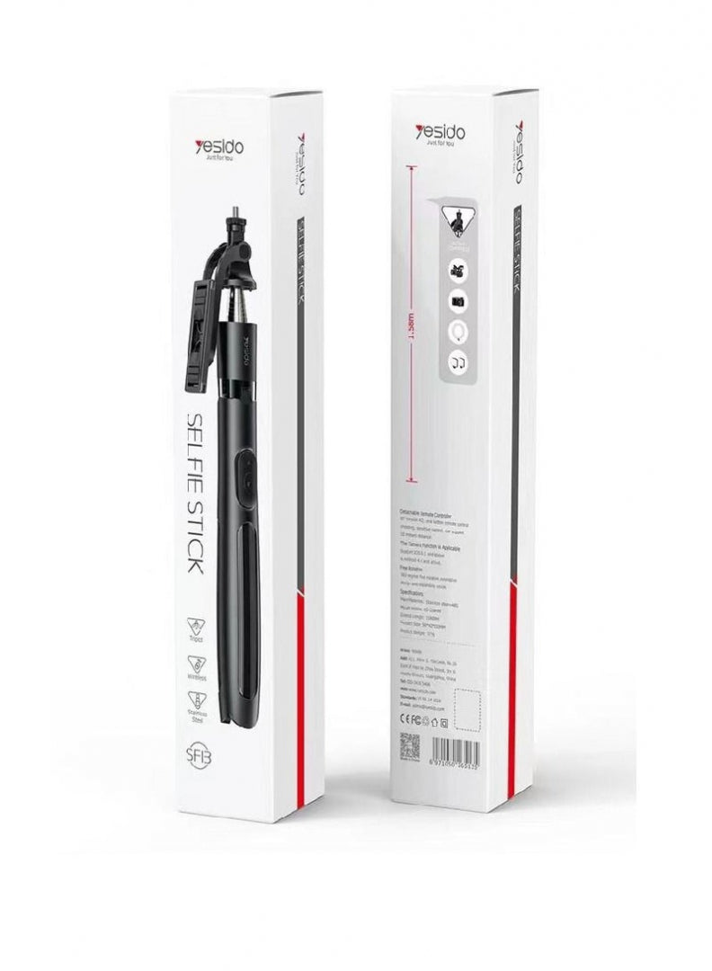 Yesido SF13 Wireless Bluetooth Selfie Stick with Tripod for Android & iOS - Black