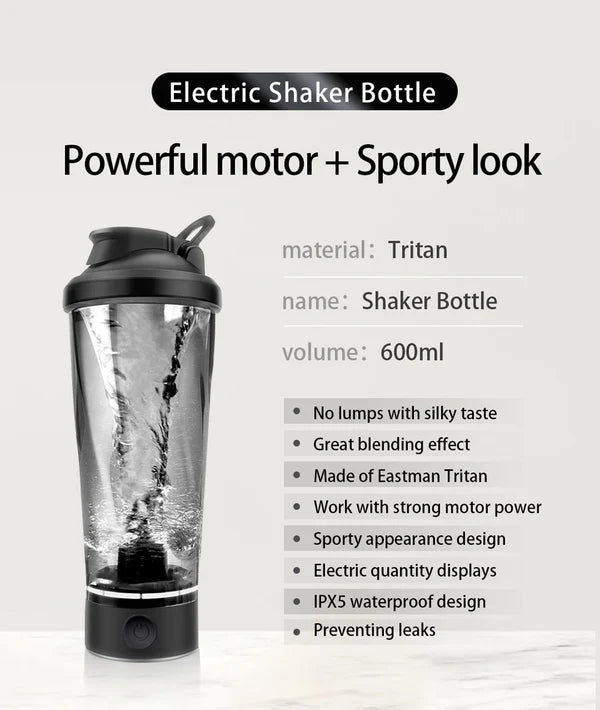 Portable Electric Protein Shaker Bottle - 600ml Rechargeable Mixing Cup, 10,000 RPM High-Speed Motor, BPA-Free Mixer for Protein Shakes & Pre-Workout