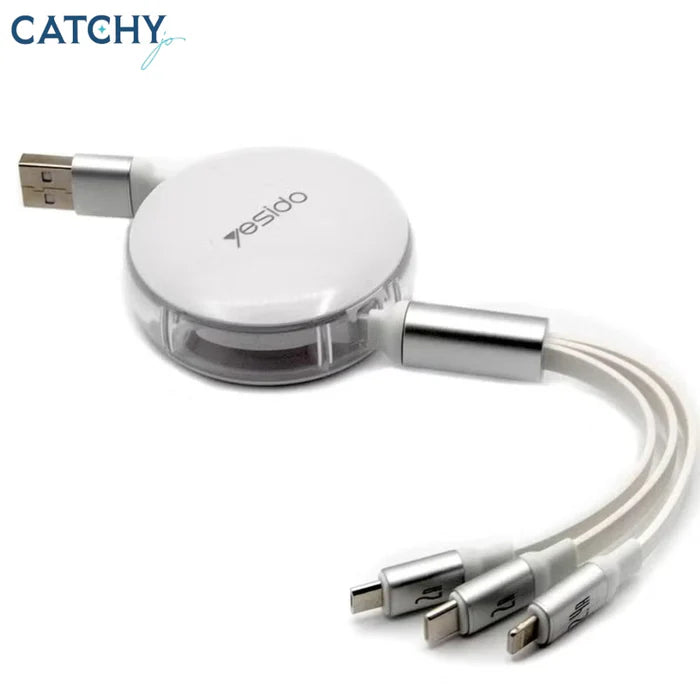 Yesido CA117 3-in-1 Retractable Charging Cable, Lightning, Micro, and Type-C Cable for iPhone, Android, and USB-C Devices