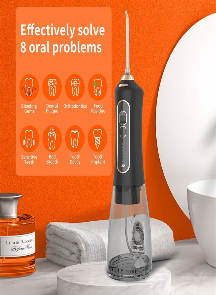 IPX7 Waterproof Portable Electric Toothbrush with 5 Modes and Water Flosser, Oral Care Set - Black