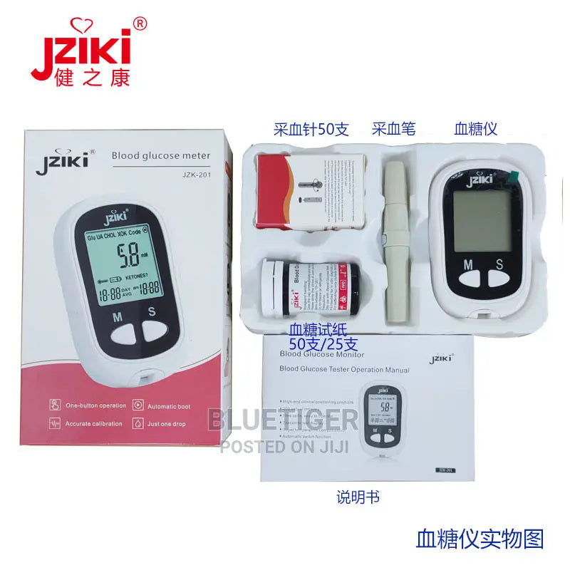 Jziki New Design Easy LCD Display Electronic Digital Equipment Glucometer Blood Glucose Meter With Medical Test Strips