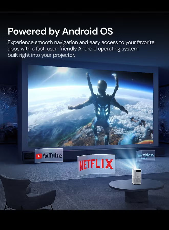 Mini Portable Projector |Built-in Battery|150 ANSI Lumens| 1080P Full HD Support |Android 13 Smart WiFi Bluetooth Projector | Digital Focus & Keystone, Type-C HDMI USB, Home Cinema & Outdoor Movie Projector PROJ-WO-110-AN White