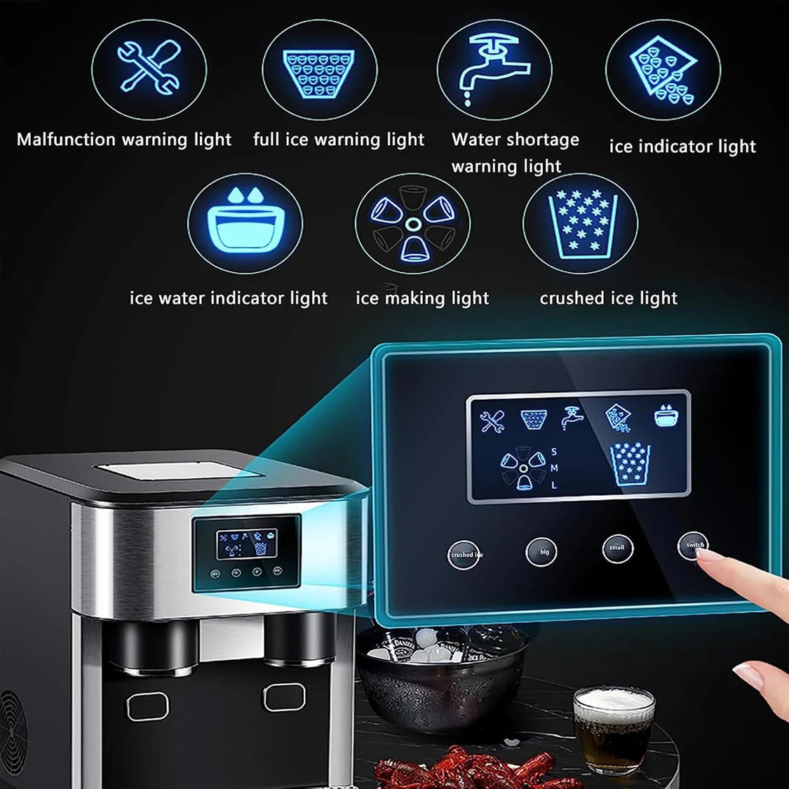 3-in-1 Countertop Ice Maker Machine – Ice Cubes, Crushed Ice & Cold Water Dispenser with Touch LCD