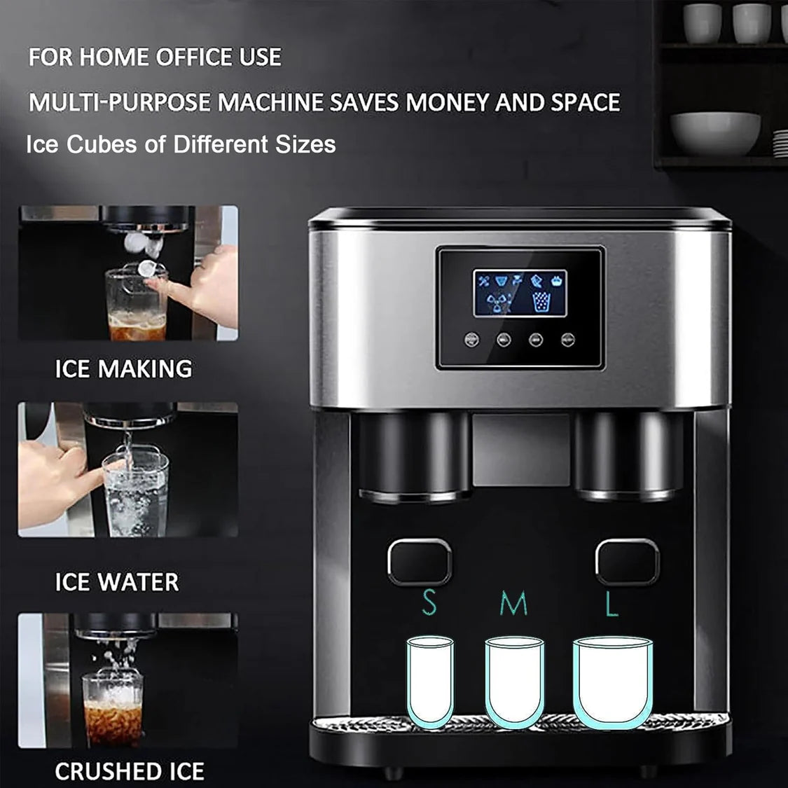 3-in-1 Countertop Ice Maker Machine – Ice Cubes, Crushed Ice & Cold Water Dispenser with Touch LCD
