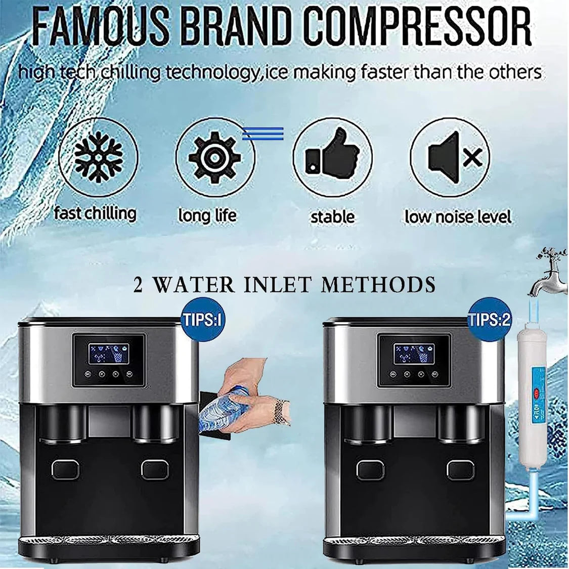 3-in-1 Countertop Ice Maker Machine – Ice Cubes, Crushed Ice & Cold Water Dispenser with Touch LCD