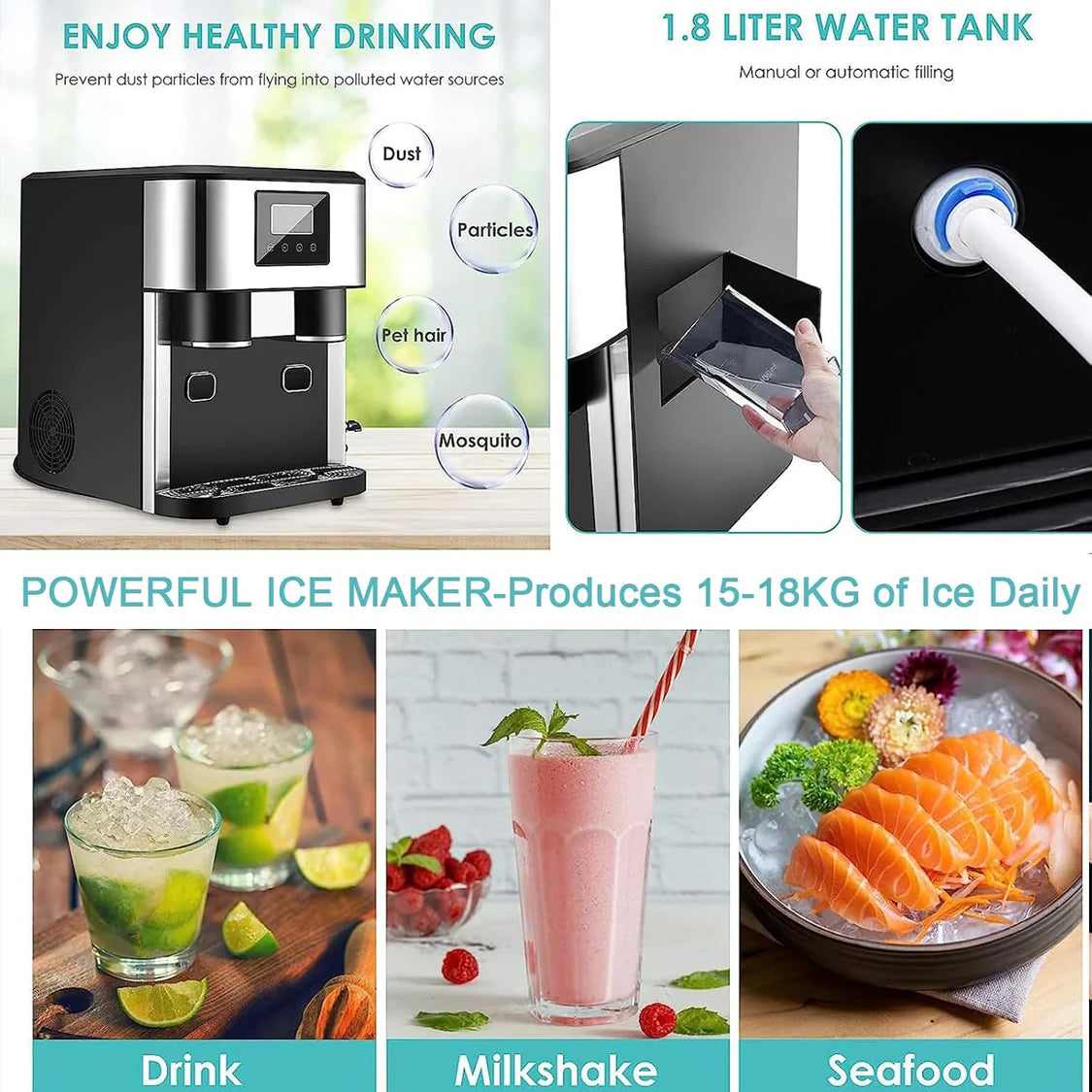 3-in-1 Countertop Ice Maker Machine – Ice Cubes, Crushed Ice & Cold Water Dispenser with Touch LCD