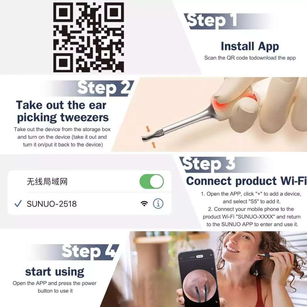 4 in 1 Ear Tweezers with Camera | Ear Camera Otoscope with Light