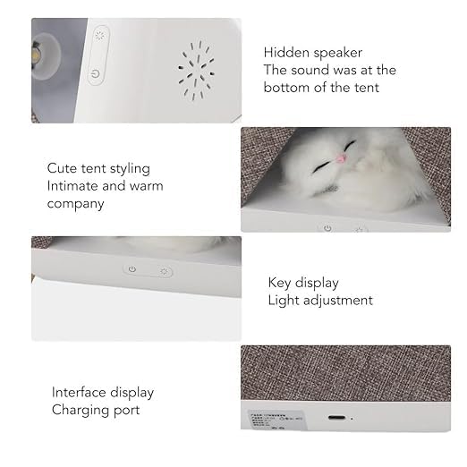Cute Cat Night Light, USB-Charging Bedroom Light with Speaker, LED Bluetooth Night Lamp in a Little Pet House Design