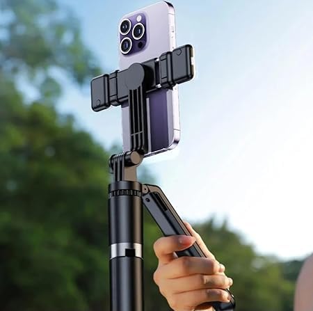 Auto Tracking 360° Adjustable Holder with Stable Tripod, Portable Mobile Gimbal Selfie Stick, AI Face Tracking Camera Mount, Automatic Rotation for Vlogging and Video Calls