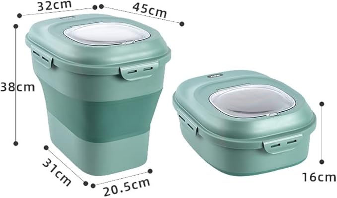 25kg Household Folding Rice Bucket, Moisture-Proof Kitchen Storage Box for Rice, Noodles, and Flour