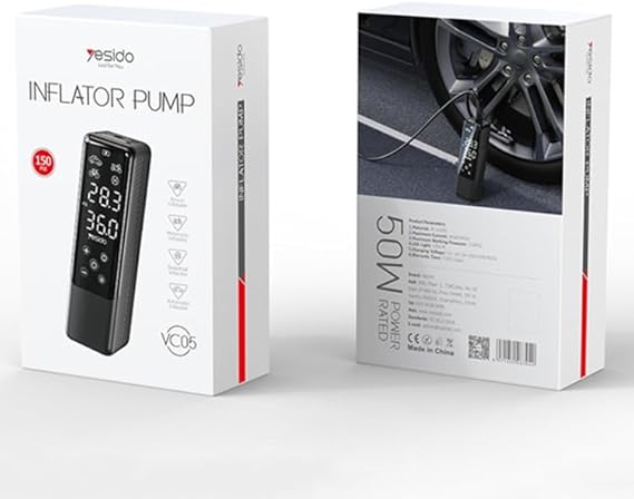 Yesido VC05 Car Mini Inflator Pump – Portable Air Compressor for Tires, Compact and Lightweight, Quick Inflation with Auto Shut-Off, Ideal for Cars, Bikes