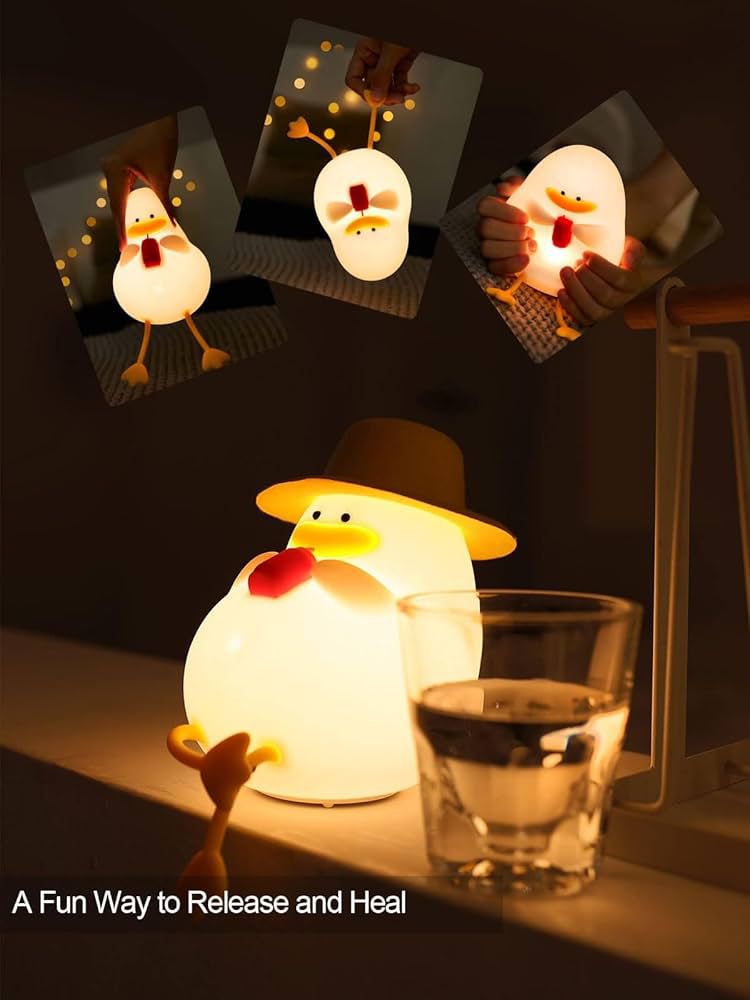 Happy Duck Kids Night Light, Dimmable Silicone Lamp for a Soothing Bedtime Ambiance, Cute and Soft Silicone Nightlight for Children