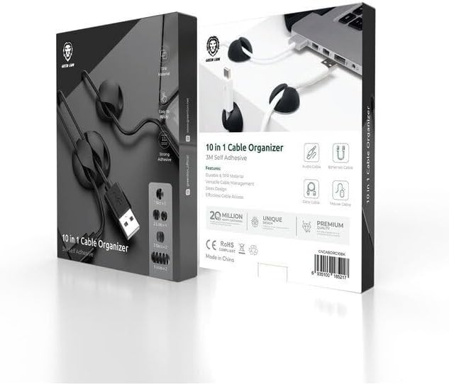 Green Lion 10 In 1 Cable Organizer 3M Self Adhesive | GNCABORG10BK | Black