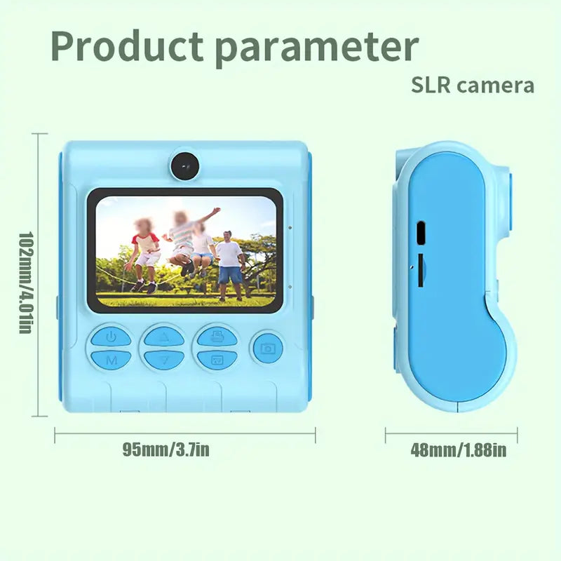 Instant Print Camera, Enhanced Selfie Camera, Digital Zero Ink Video Camera with 3 Rolls of Print Paper, 1000mAh Battery, Dual Lenses