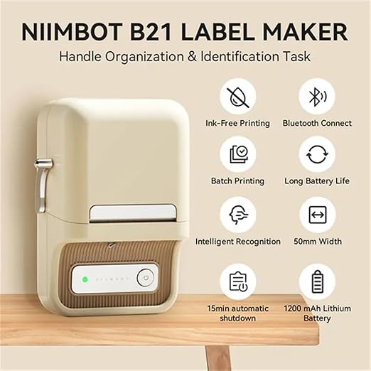 Niimbot B21 Portable Label Printer Wireless Pocket Label Printer Fast Printing Bluetooth Thermal Sticker Maker Home Use Office