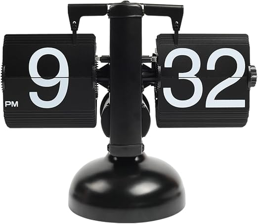 mooas Flip Desk Clock (Black), Retro Vintage Design Auto Flip Clock Desk Clock Table Clock Large Number Battery Powered Internal Gear Operated Home Décor Ideal for Home Office School Hotel Café