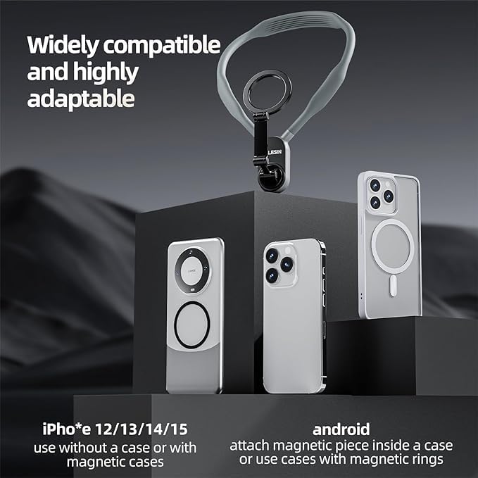 TELESIN Magnetic Neck POV Mount for Mobile Phone | MagSafe Compatible Cell Phone Neck Holder Vlog Selfie Mount Hand Free Chest Stand for iPhone
