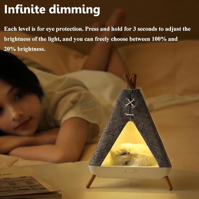 Cute Cat Night Light, USB-Charging Bedroom Light with Speaker, LED Bluetooth Night Lamp in a Little Pet House Design