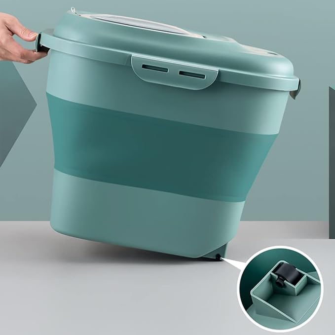 25kg Household Folding Rice Bucket, Moisture-Proof Kitchen Storage Box for Rice, Noodles, and Flour