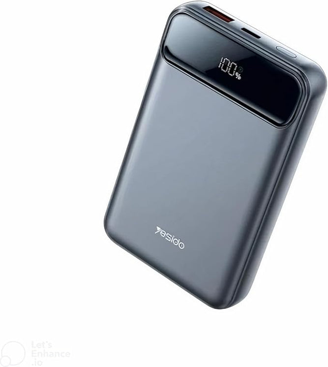 Yesido10000mAh YP49 Power Bank with Digital Display, PD QC 2.0/3.0, FCP, PPS, AFC Protocols, and 15W Wireless Output - Black