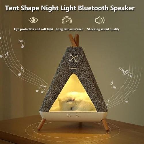 Cute Cat Night Light, USB-Charging Bedroom Light with Speaker, LED Bluetooth Night Lamp in a Little Pet House Design