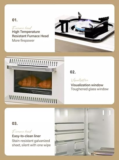 Outdoor Gas Camp Oven Portable with Burner Camping Stove W/O Gas, Multifunctional Large Capacity Insulated Oven Box Stainless Steel for Baking, Pizza, Toast, Boil, Fry, Cook