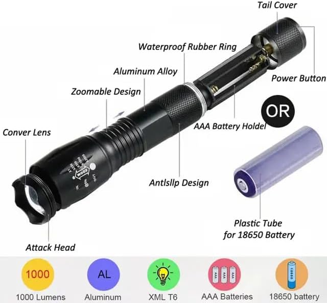 ADAK (2Pack) Led Flashlight 5 Modes 2000 Lumens Tactical Flashlight, High Lumens Bright Waterproof Zoomable Flashlights for Camping, Emergencies