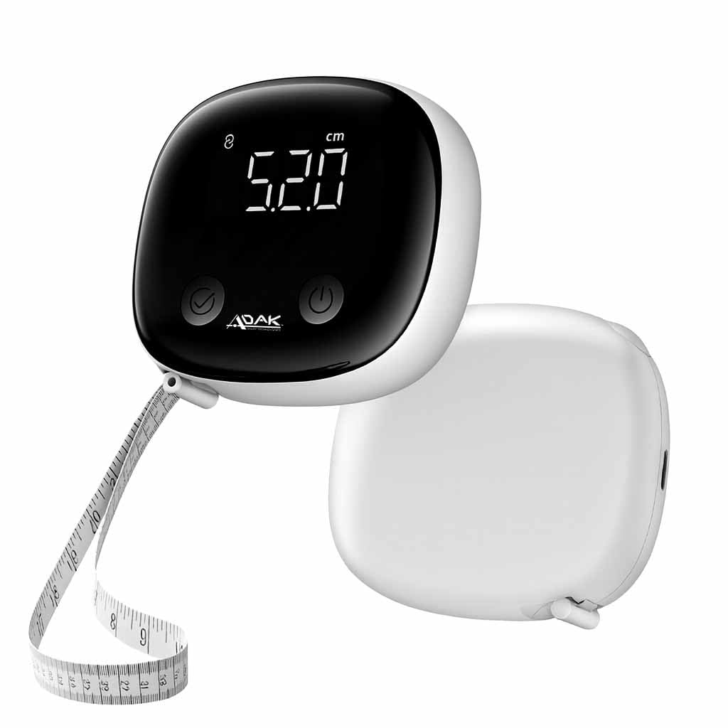 ADAK Smart Digital Body Measuring Tape with LED Display, White, Bluetooth Enabled, 60in Body Tape Measure, Type-C Rechargeable, Body Measuring Tape for Weight Loss, Retracable