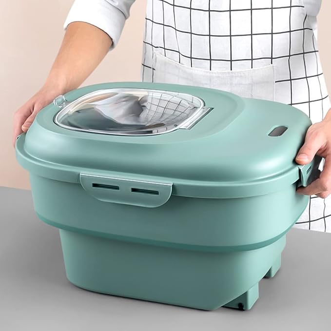 25kg Household Folding Rice Bucket, Moisture-Proof Kitchen Storage Box for Rice, Noodles, and Flour