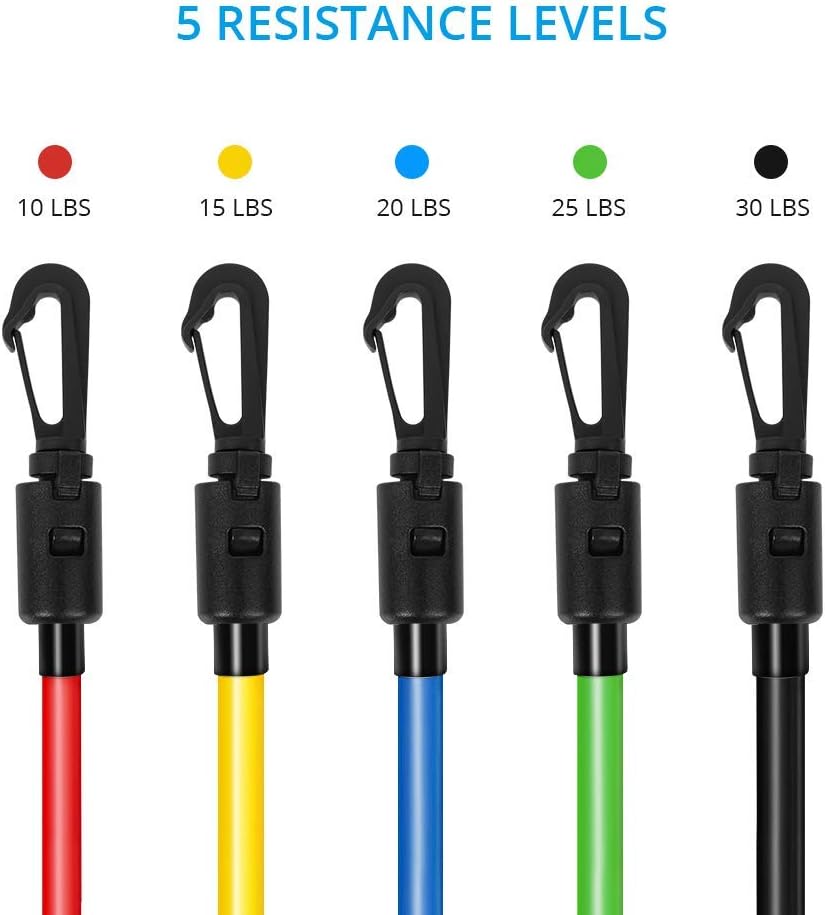ADAK Portable Exercise 11Pcs Resistance Band Set Stackable Up to 150 Lbs (5 Stackable Exercise Bands with Door Anchor, Ankle Straps Carrying Case) Exercise Stretch Fitness Home Set