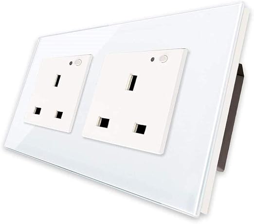 ADAK WiFi Smart Wall Socket Outlet Glass Panel Remote Control Works with Amazon Alexa/Google Home (White, Double Socket)