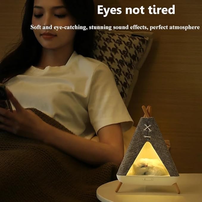 Cute Cat Night Light, USB-Charging Bedroom Light with Speaker, LED Bluetooth Night Lamp in a Little Pet House Design