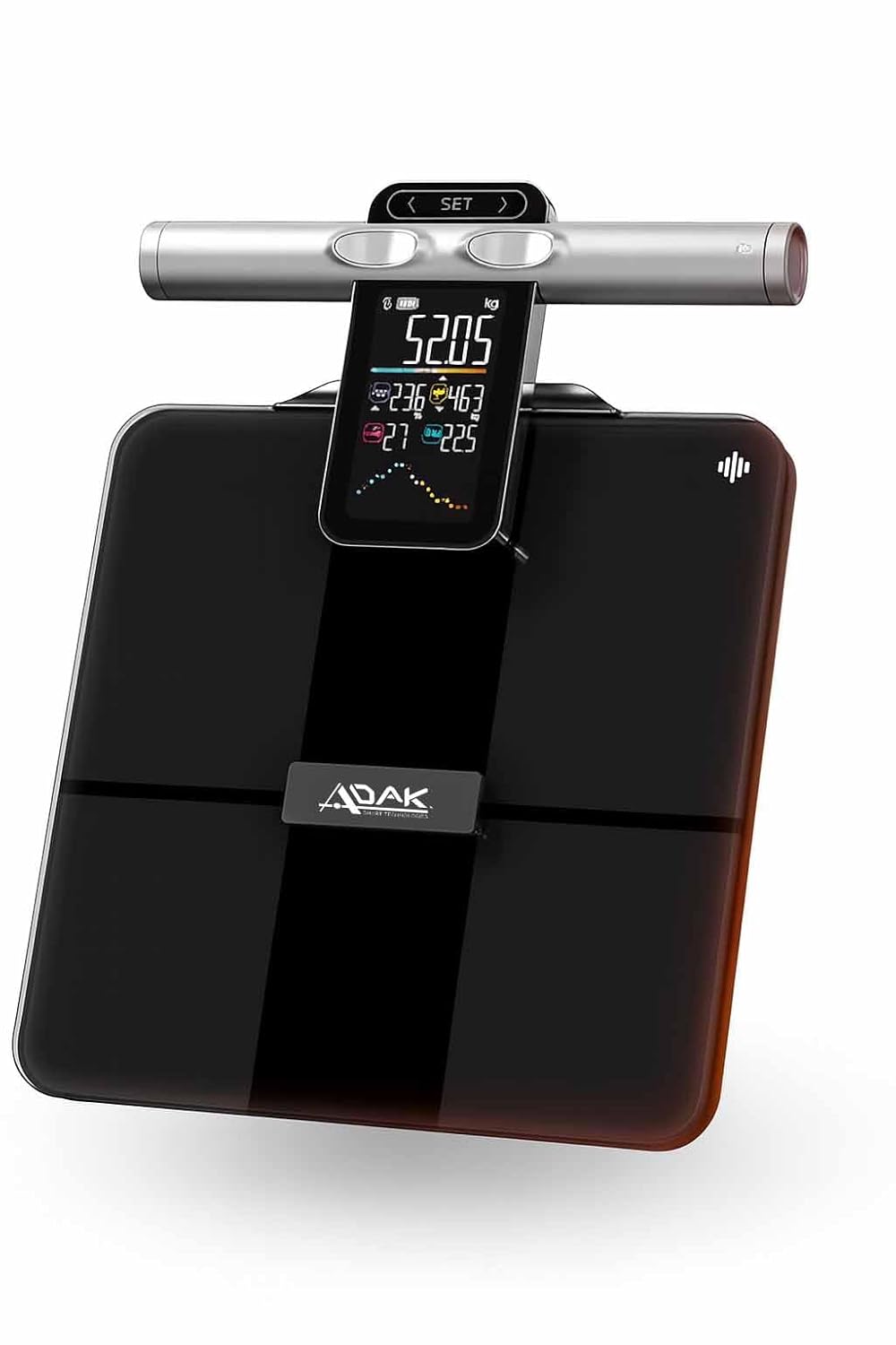 ADAK 8-Electrode Smart Body Fat Scale 2 PRO, Black, Glass, 30x30x2.7cm, Digital Bathroom Scale with BMI, 29 Body Composition Analyzer, Large LCD Display, Bluetooth App Sync, 400 lbs Capacity