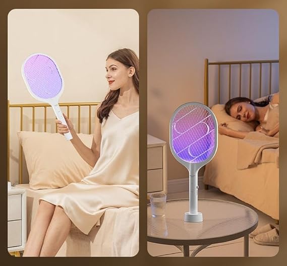 2 in 1 Dual Modes Electric Bug Zapper : Handheld Fly Swatter with USB Rechargeable Base Mosquito Killer with Purple Mosquito Light for Home Bedroom Kitchen Office Backyard Patio Camping