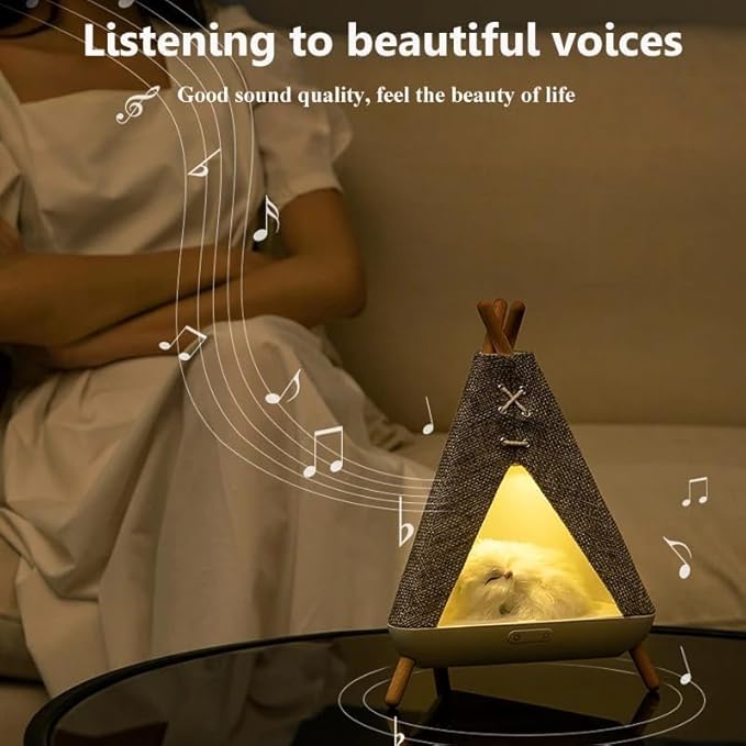 Cute Cat Night Light, USB-Charging Bedroom Light with Speaker, LED Bluetooth Night Lamp in a Little Pet House Design