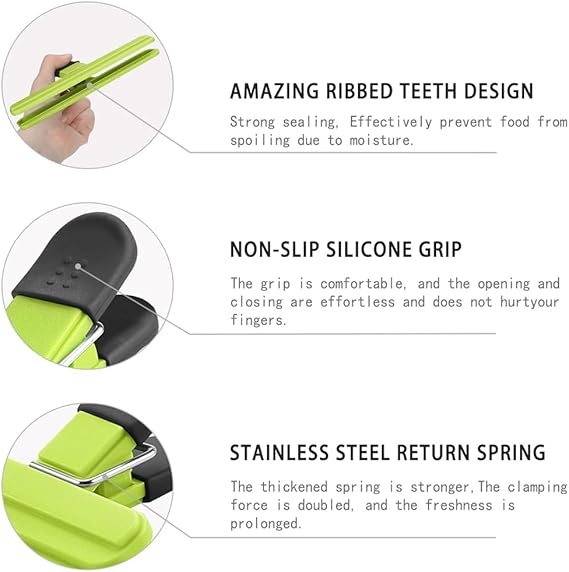 AMERTEER 4 Pack Food Clips, Large Chip Clips - Air Tight, Bag Clips | Food bag Clips with Good Grips, Plastic Heavy Duty Chip Clips, Kitchen Clips for Open Bags and etc (3 Large & 3 Small)